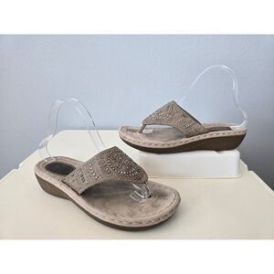 Cliffs C28619 Wedge Sandals 9.5M | Bling Tan Flip Flops | Comfy Summer Shoes
